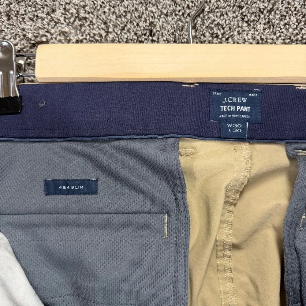 J Crew 484 Slim Tech Pants Mens 30/30 Beige Cotton Performance Stretch Chino